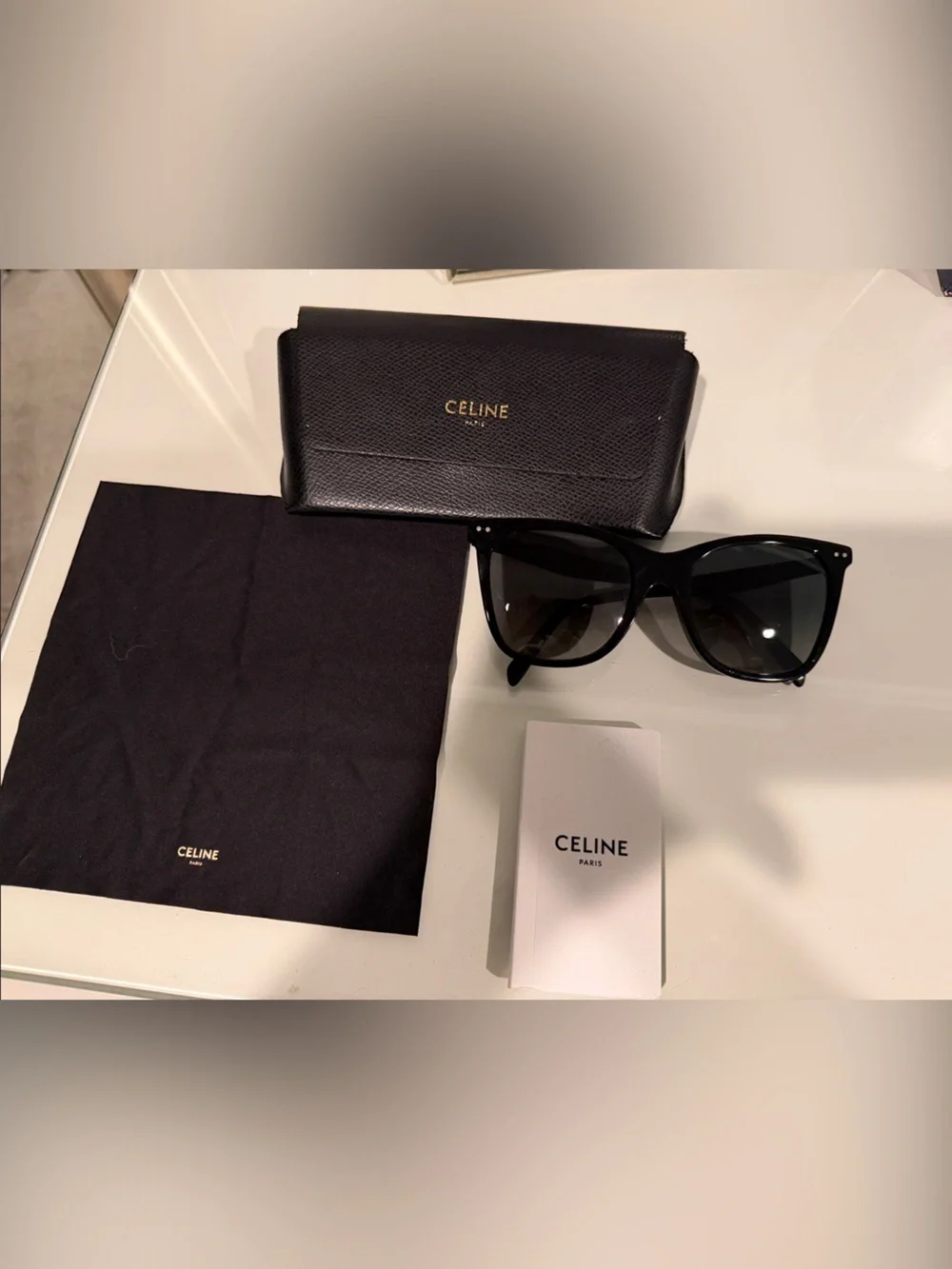 Celine Glossy Black Cat-Eye Sunglasses with Branded Case
